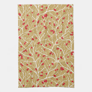 Weihnachtsschneebeeren   Gold/Rot/weiß Geschirrtuch