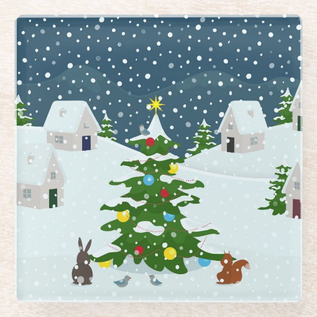 Weihnachtsschneedorf mit Weihnachtsbaum und Ai Glasuntersetzer (Vorderseite)