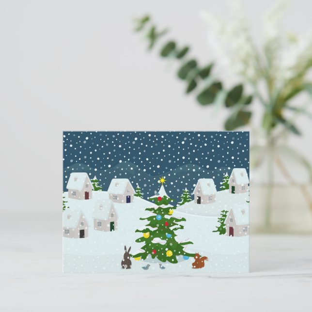 Weihnachtsschneedorf mit Weihnachtsbaum und Ai Postkarte (Stehend Vorderseite)