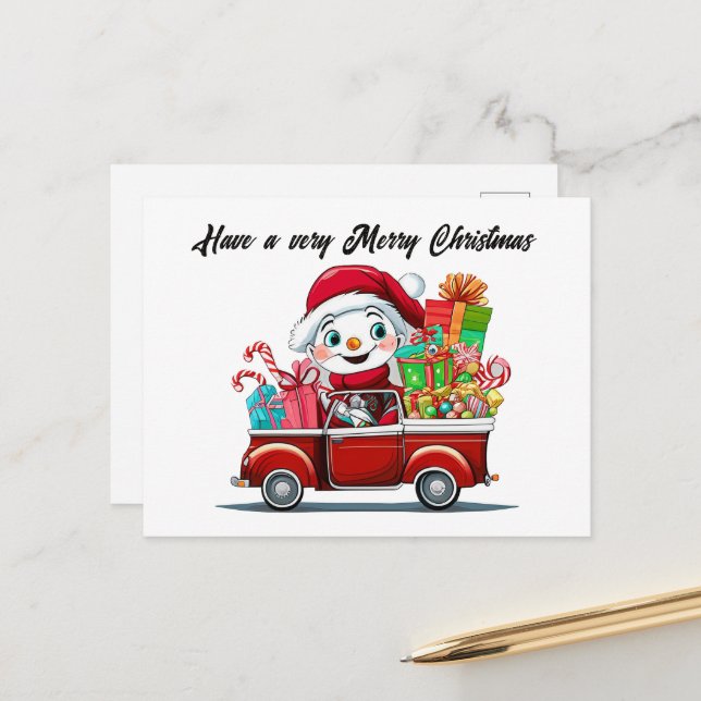 Weihnachtsschneefahrer hinzufügen Text Aquarell Ho Feiertagspostkarte (Vorderseite/Rückseite Beispiel)