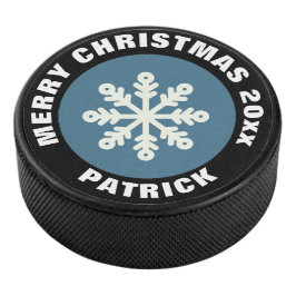 Weihnachtsschneeflocke Blau und Weiß Eishockey Puck