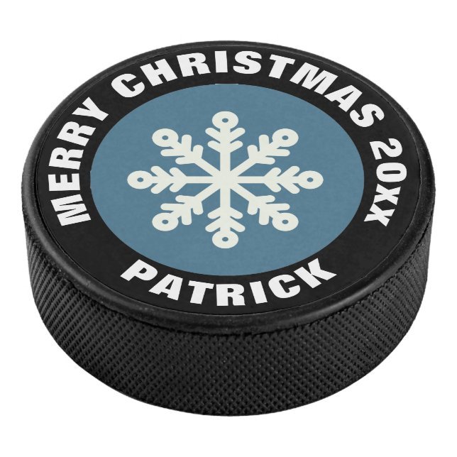 Weihnachtsschneeflocke Blau und Weiß Eishockey Puck (3/4)