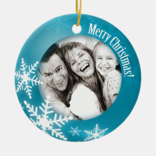 Weihnachtsschneeflocke-Foto-Blauverzierung Keramik Ornament