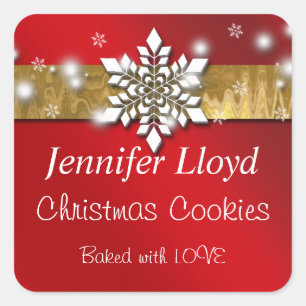 Weihnachtsschneeflocke, Goldfolie, Weihnachtsklebe Quadratischer Aufkleber