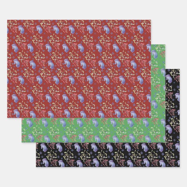 Weihnachtsschneeflocke, Mitten und Mistletotype Geschenkpapier Set (Set)