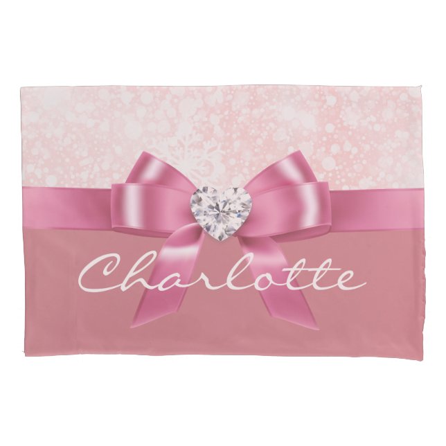 Weihnachtsschneeflocke Rosa Ribbon Diamond Kissen Kissenbezug (Vorderseite)