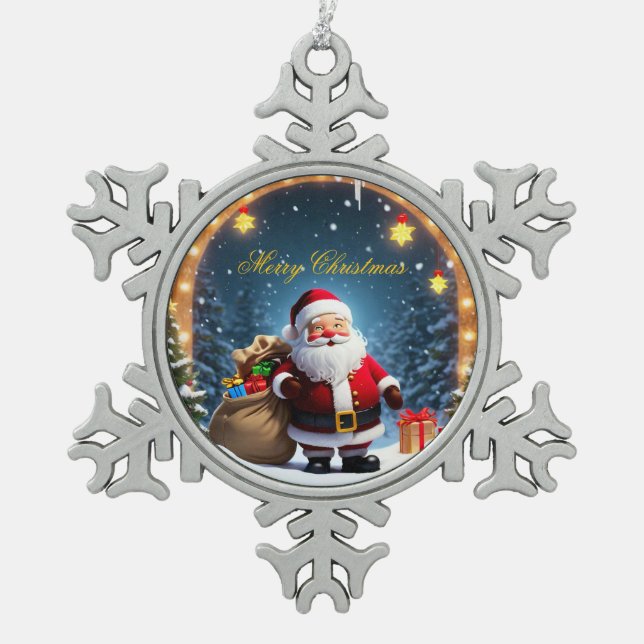 Weihnachtsschneeflocke Schneeflocken Zinn-Ornament (Vorderseite)