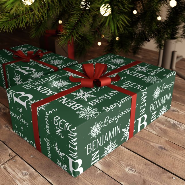 Weihnachtsschneeflocke Wiederholungsname Personali Geschenkpapier (Christmas Snowflake Repeating Name Personalized Wrapping Paper)