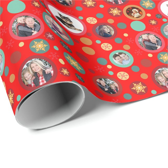 Weihnachtsschneeflocken 8 Lieblings-Fotos Rot Geschenkpapier (Rolleneckpunkt)