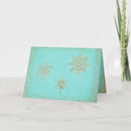 Weihnachtsschneeflocken Aqua & Gold Feiertagskarte