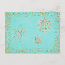 Weihnachtsschneeflocken Aqua & Gold Feiertagspostkarte