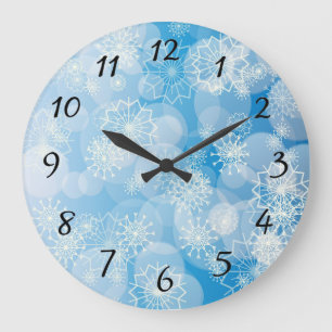 Weihnachtsschneeflocken auf blauem Hintergrund Große Wanduhr