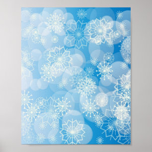 Weihnachtsschneeflocken auf blauem Hintergrund Poster