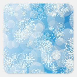 Weihnachtsschneeflocken auf blauem Hintergrund Quadratischer Aufkleber
