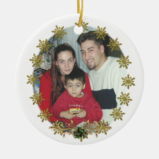 Weihnachtsschneeflocken aus Gold Keramikornament (Vorne)