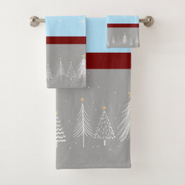 Weihnachtsschneeflocken Blau Rot Grau Badhandtuch Set