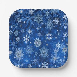 Weihnachtsschneeflocken Blau & Silberpapier Napkin Pappteller
