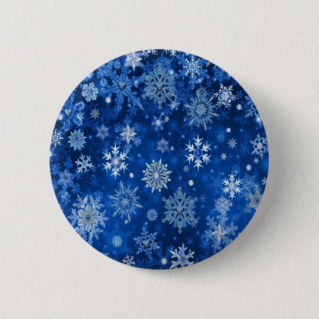 Weihnachtsschneeflocken Blau und Silber Button (Vorderseite)