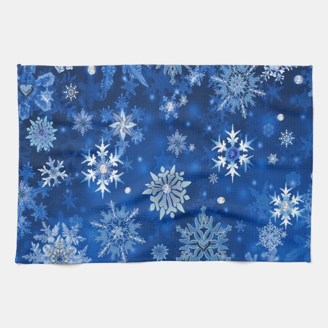 Weihnachtsschneeflocken Blau und Silber Geschirrtuch (Horizontal)