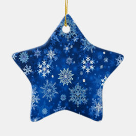 Weihnachtsschneeflocken Blau und Silber Keramikornament