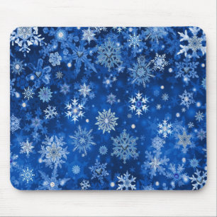 Weihnachtsschneeflocken Blau und Silber Mousepad