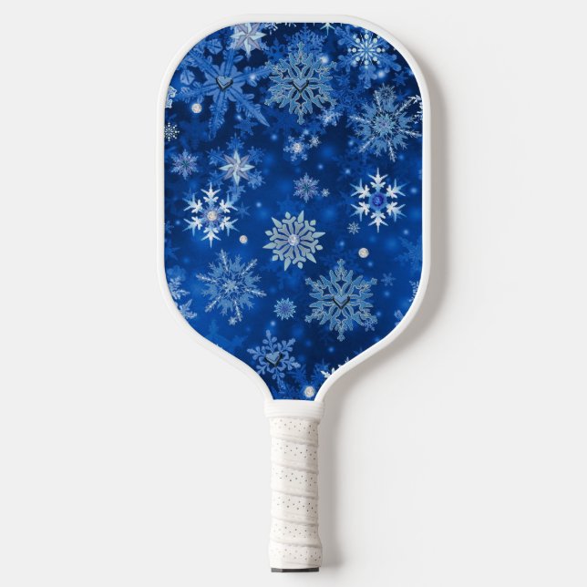 Weihnachtsschneeflocken Blau und Silber Pickleball Schläger (Vorderseite)