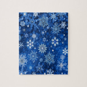 Weihnachtsschneeflocken Blau und Silber Puzzle
