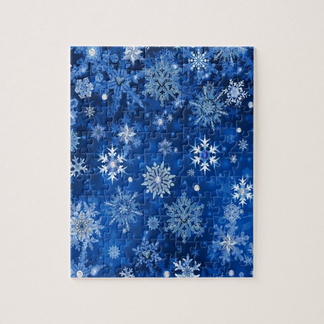 Weihnachtsschneeflocken Blau und Silber Puzzle (Vertikal)