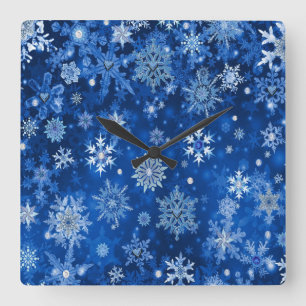 Weihnachtsschneeflocken Blau und Silber Quadratische Wanduhr