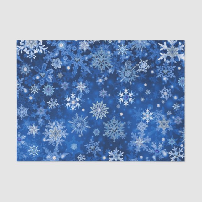 Weihnachtsschneeflocken Blau und Silbergewebe Seidenpapier (Vorderseite)