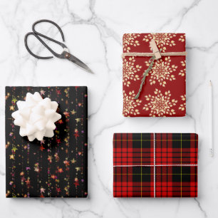 Weihnachtsschneeflocken Bright Stars Red Tartan Ka Geschenkpapier Set