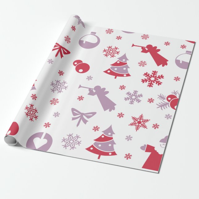 Weihnachtsschneeflocken, Engel und Baummuster Geschenkpapier (Ungerollt)