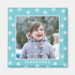 Weihnachtsschneeflocken Foto Name Blau Magnet