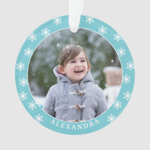 Weihnachtsschneeflocken Foto Name Blau Ornament
