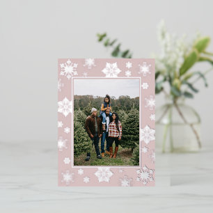 Weihnachtsschneeflocken Foto   Rosa Folien Feiertagspostkarte