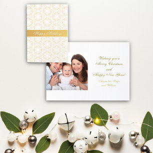 Weihnachtsschneeflocken Gold Personalisiertes Foto Folienkarte