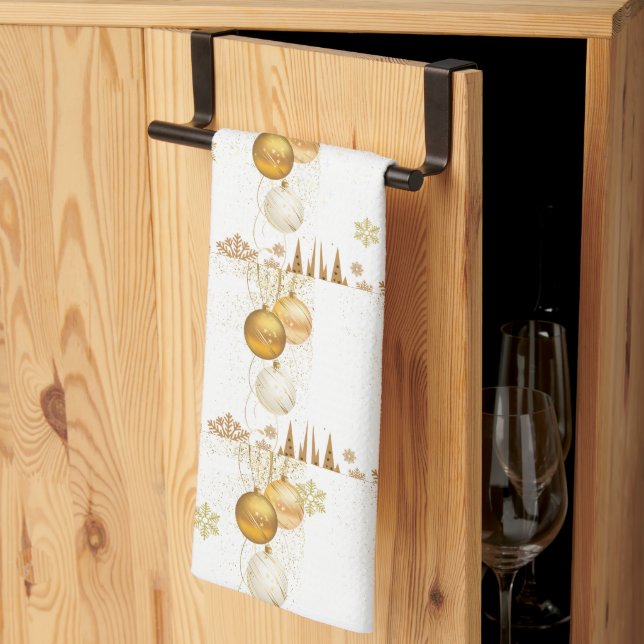 Weihnachtsschneeflocken Goldene Ornamente Geschirrtuch (Drittel gefaltet)