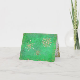 Weihnachtsschneeflocken Grün & Gold Feiertagskarte