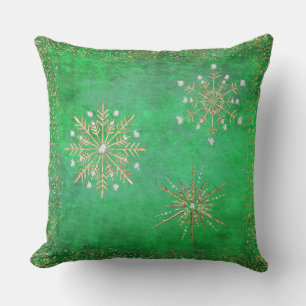 Weihnachtsschneeflocken Grün & Gold Glitzer Kissen