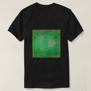 Weihnachtsschneeflocken Grün & Gold Glitzer T-Shirt