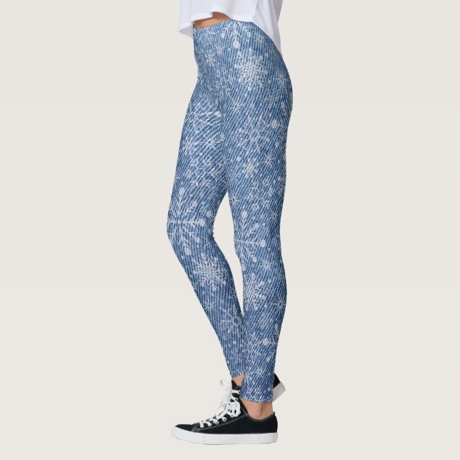 Weihnachtsschneeflocken Imitate Denim Muster Leggi Leggings (Links)