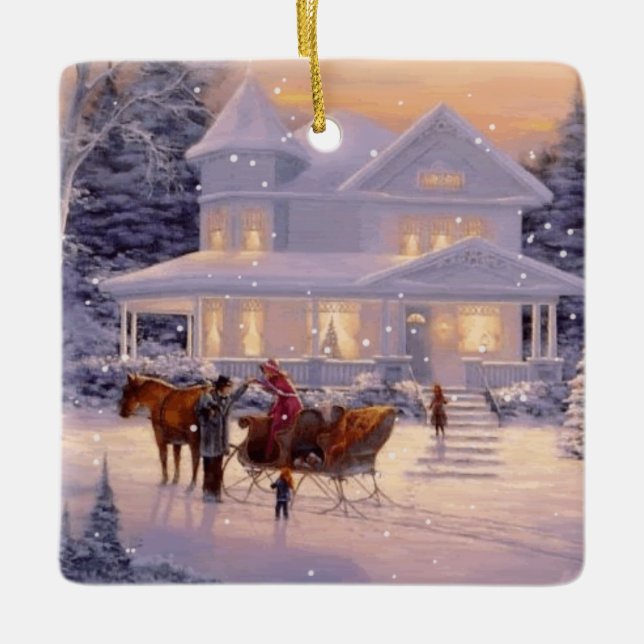 Weihnachtsschneeflocken Keramikornament (Vorderseite)