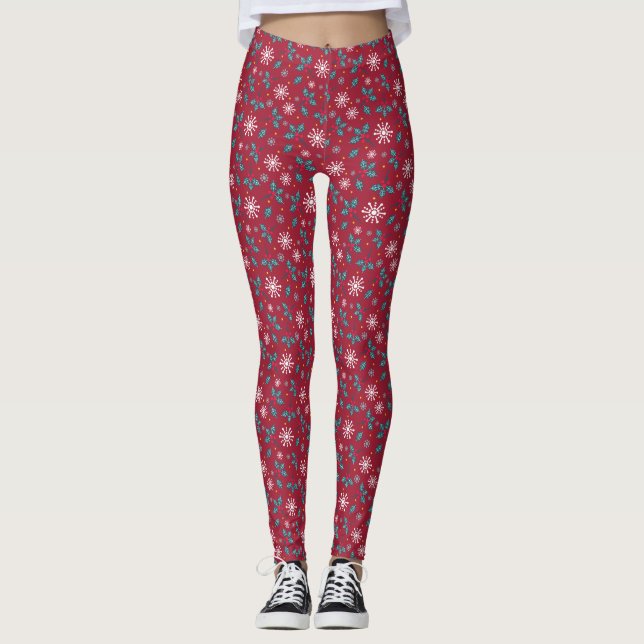 Weihnachtsschneeflocken Leggings, rot Leggings (Vorderseite)