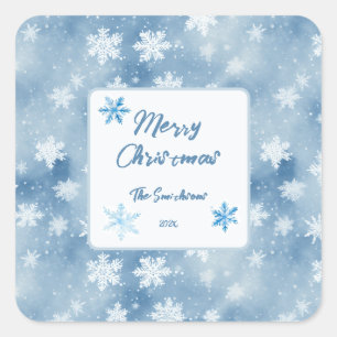 Weihnachtsschneeflocken Light Blue Sky Quadratischer Aufkleber