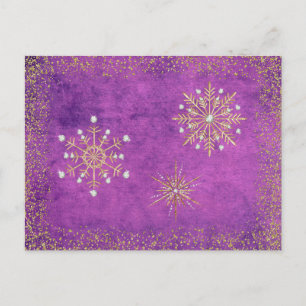 Weihnachtsschneeflocken Lila & Gold Feiertagspostkarte