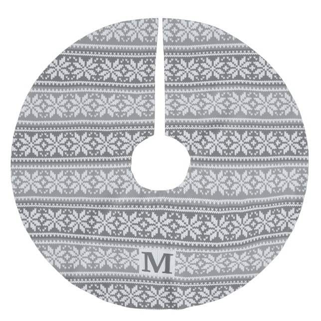 Weihnachtsschneeflocken Monogram Grau Strick Sweat Polyester Weihnachtsbaumdecke (Vorderseite)