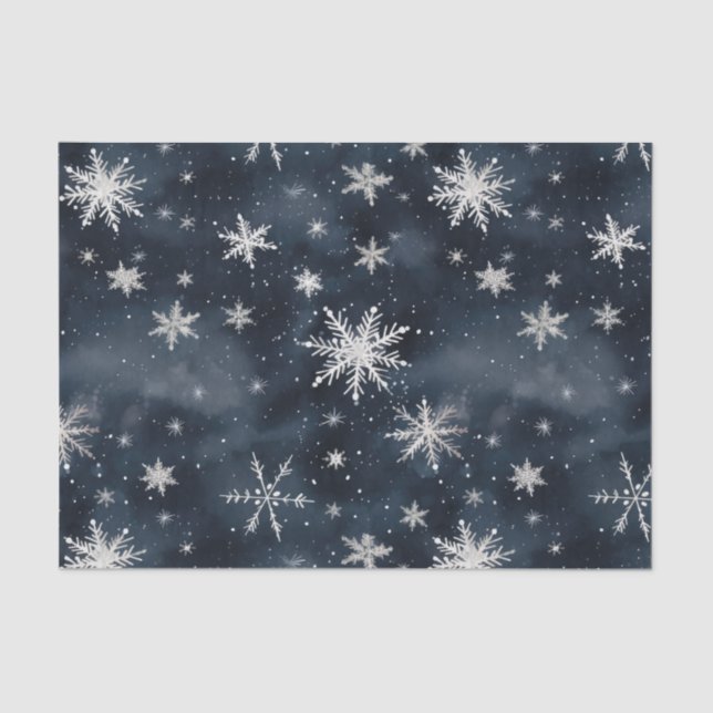 Weihnachtsschneeflocken Night Sky Tissue Paper Seidenpapier (Vorderseite)
