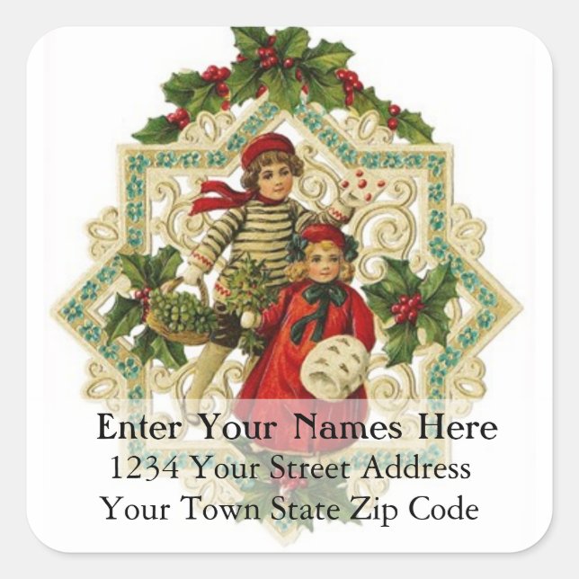 Weihnachtsschneeflocken Ornament-Adresse Quadratischer Aufkleber (Vorderseite)