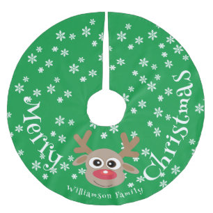 Weihnachtsschneeflocken Reindeers Grüne weiße Schn Polyester Weihnachtsbaumdecke