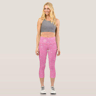 Weihnachtsschneeflocken, rosa und weiße Polka-Punk Capri Leggings
